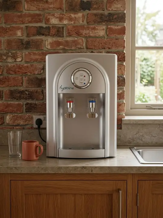 Dispenser Hydroline instalado en una cocina con pared de ladrillo
